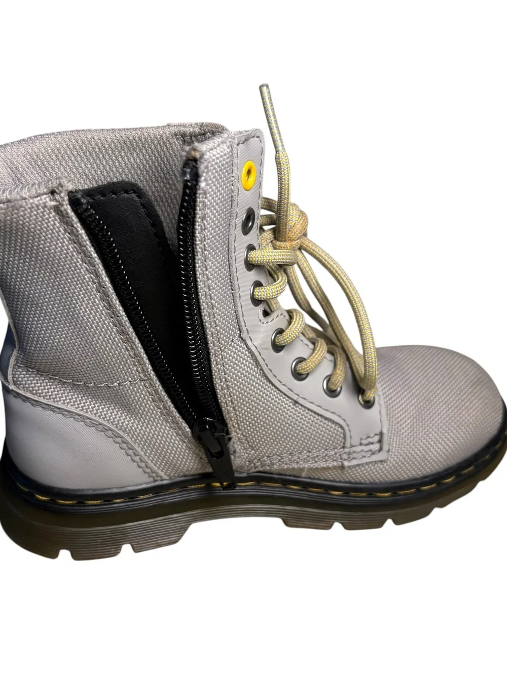 Dr Martens Kids Combs J Light Gray Lace-Up Canvas Combat Boots 11